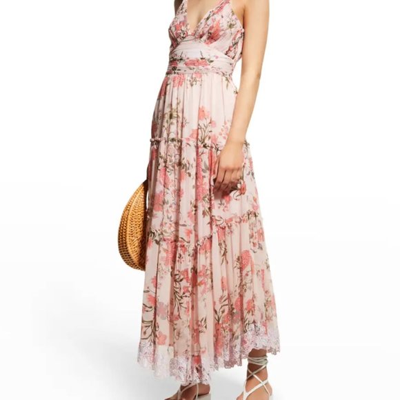 Hemant & Nandita Tiered Ruffle Floral Midi Dress - Peach Floral - Picture 8 of 11